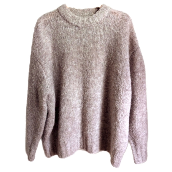 OAK + FORT Sweaters - OAK + FORT Cream Fuzzy Oversized Alpaca Knit Crewneck Sweater Size Medium